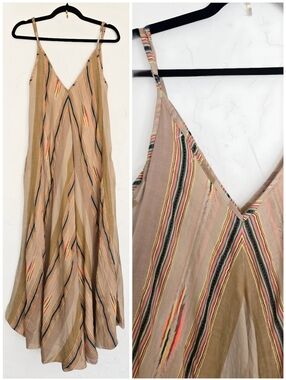 Paani Tan Rainbow Stripe Cotton Maxi Dress, M
